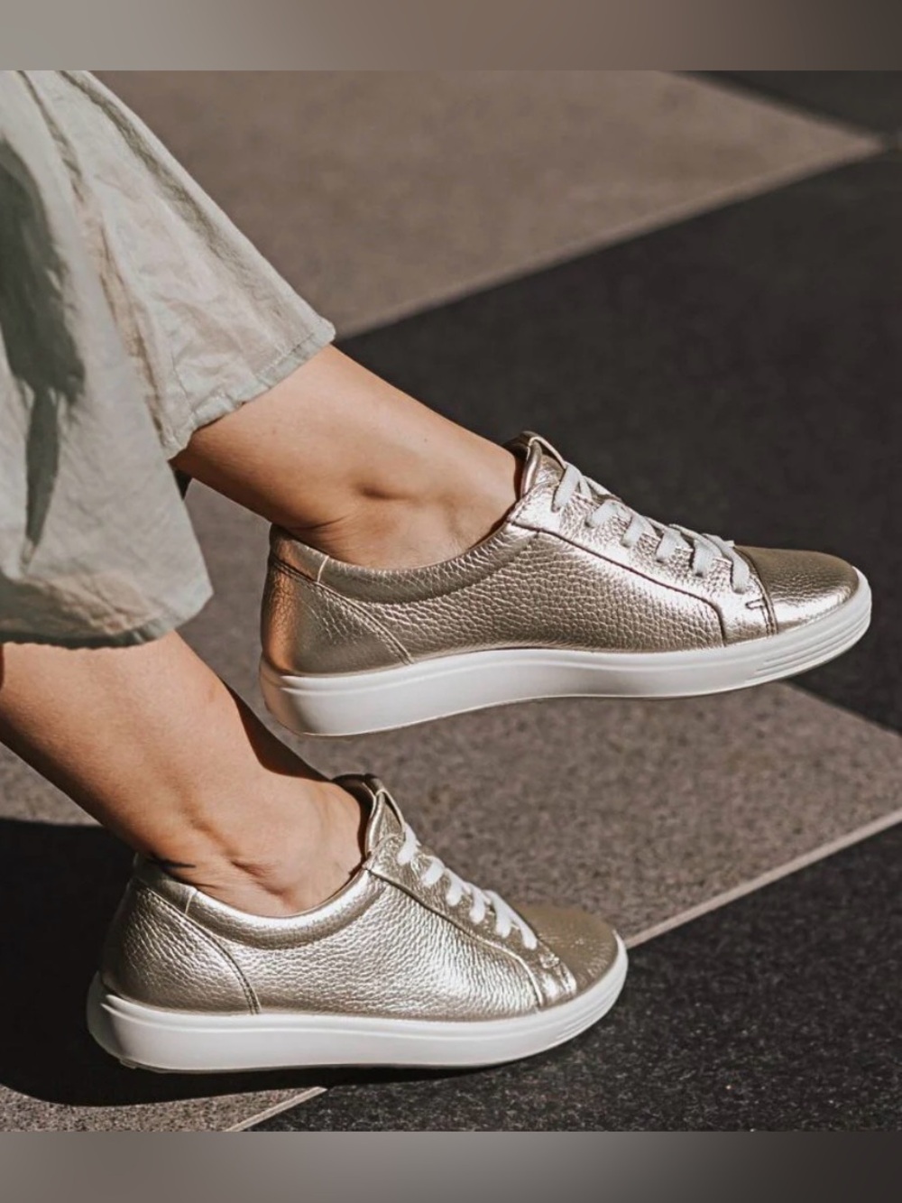 ECCO Soft 7 Gold Women's Leather Sneakers